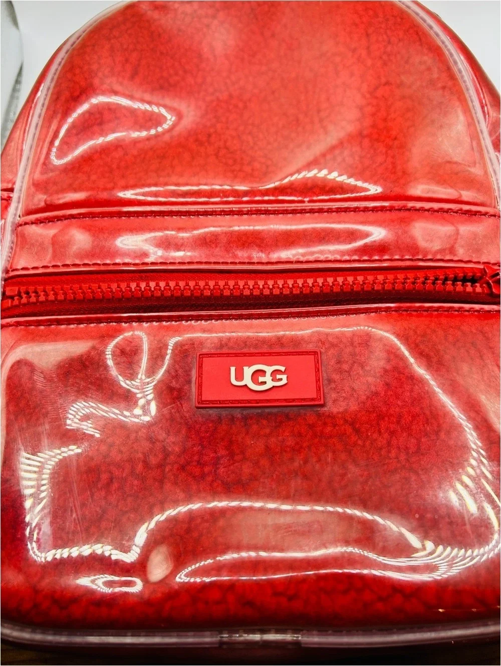 UGG Dannie II Red Clear Mini Backpack with Front Zip Pocket Discontinued GC
